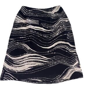 Talbots Skirt Black/Cream Aquatic Look Print 100% Pure Silk Classy Sz 8 Knee L